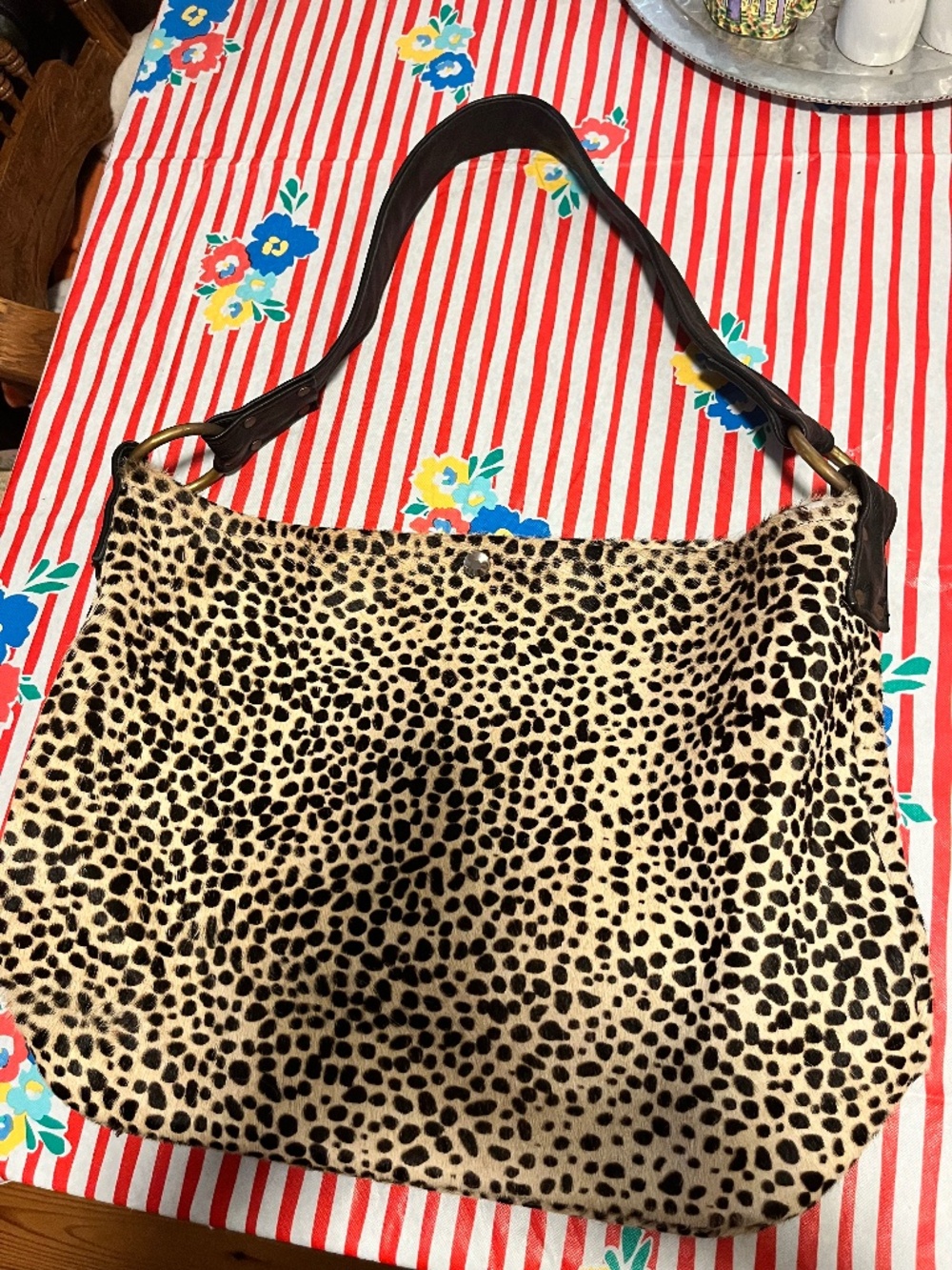 Wild Goose Cheetah print leather and hair large shoulder bag